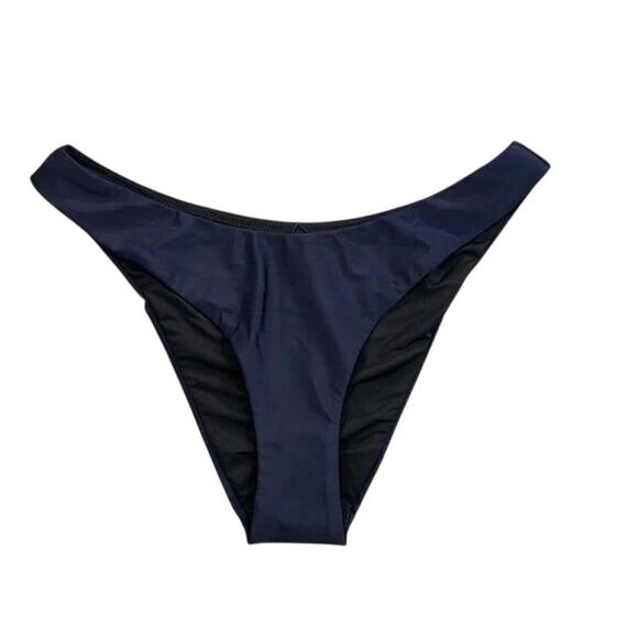 NWT J.Crew Curved Waist Mid Rise High Leg Cheeky Bikini Bottom Swim S Navy Blue - Picture 1 of 15